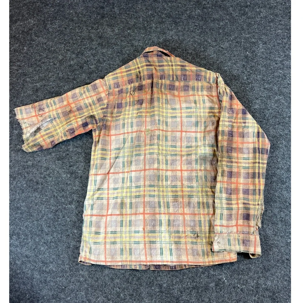 VTG 60s Cotton Printed Flannel Distressed Shirt Mens 16 Zombie Fade Prepshirt